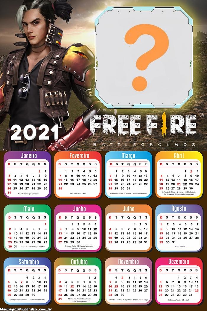 Calendário 2021 Free Fire Montagem de Foto Online