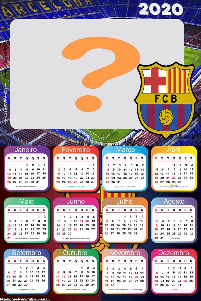Calendário 2020 Barcelona Time Futebol