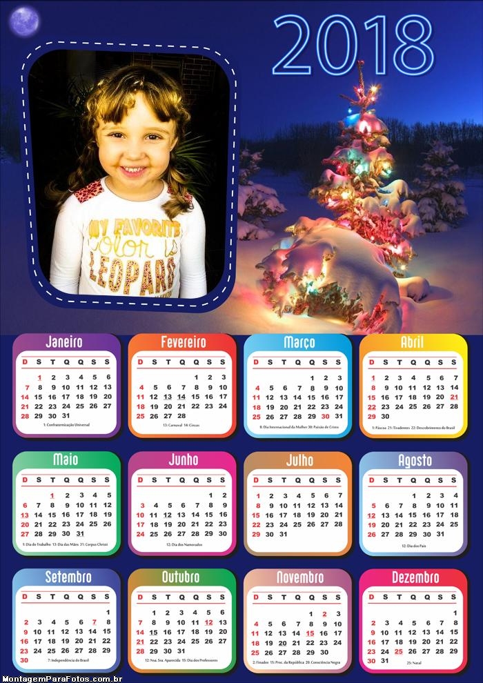 Moldura Fotos com Calendário 2018 Natal
