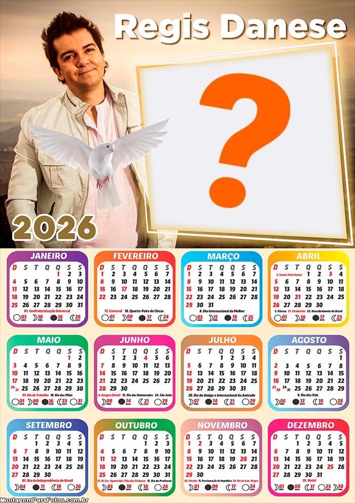 Calendário 2026 Regis Danese Fazer Colagem Grátis