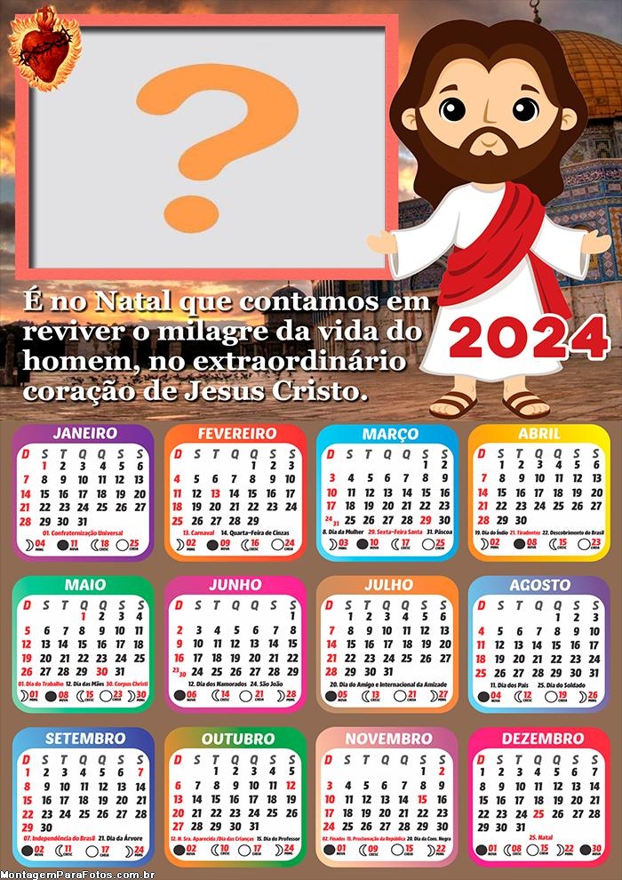 Calendário 2024 Emoldurar Grátis Frase Natalina de Jesus Cristo