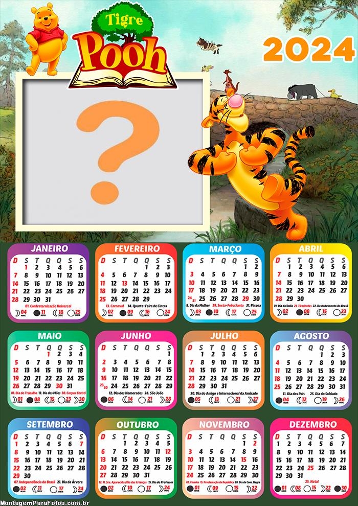 Calendário 2024 Colar Foto Infantil Tigre do Urso Pooh