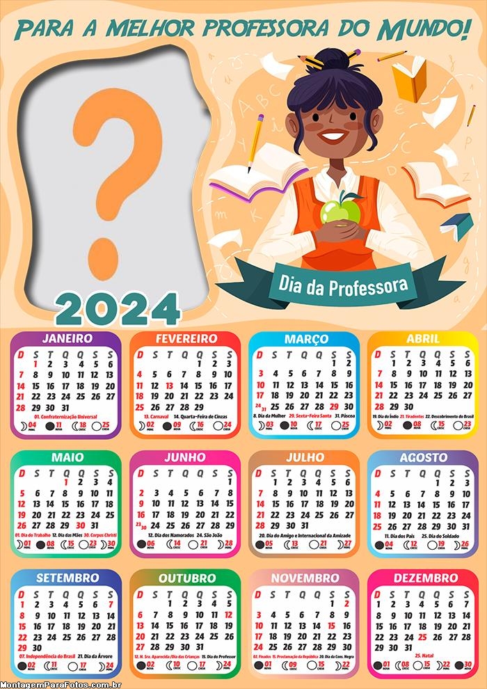 Calendário 2024 Melhor Professora do Mundo Montar Grátis Online