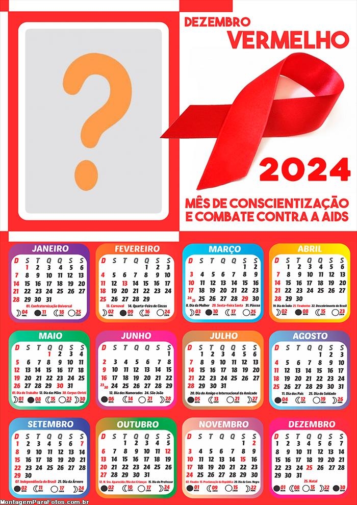 Moldura Foto Calendário 2024 Dezembro Vermelho