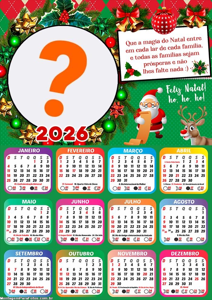 Calendário 2026 Que a magia do Natal entre em cada lar Fazer Colagem Grátis