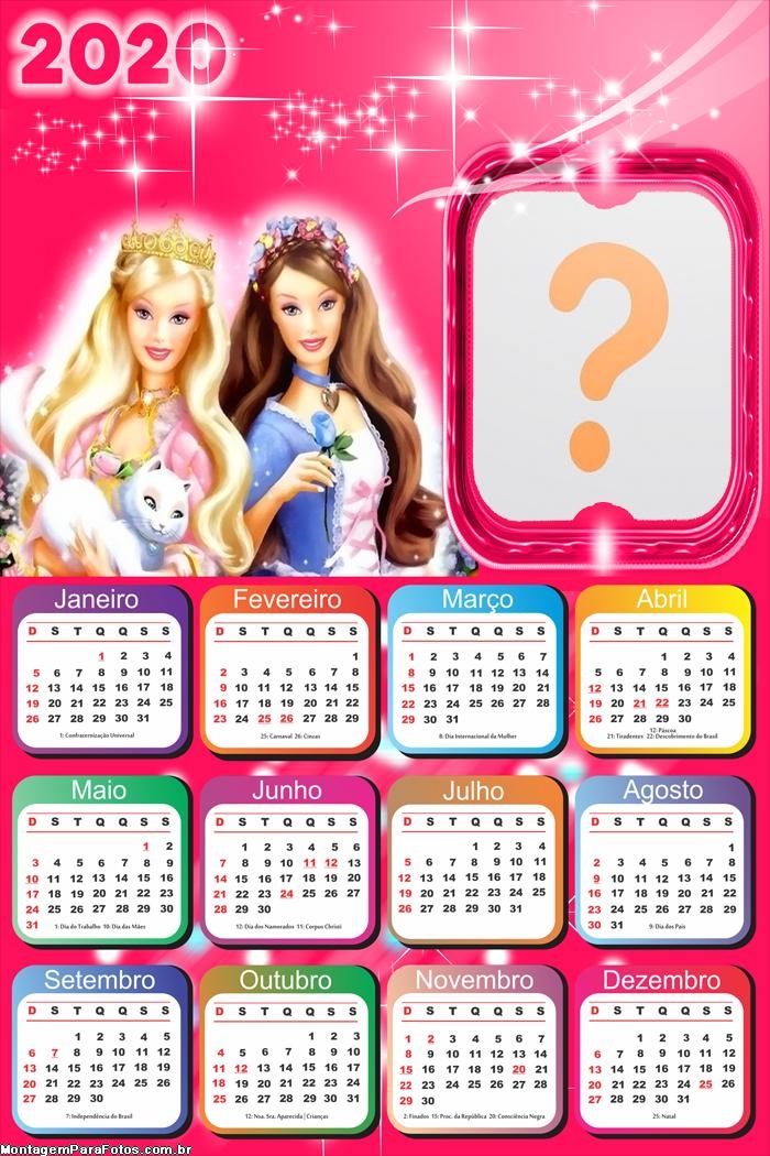 Moldura Online Calendário 2020 Amiga Barbie