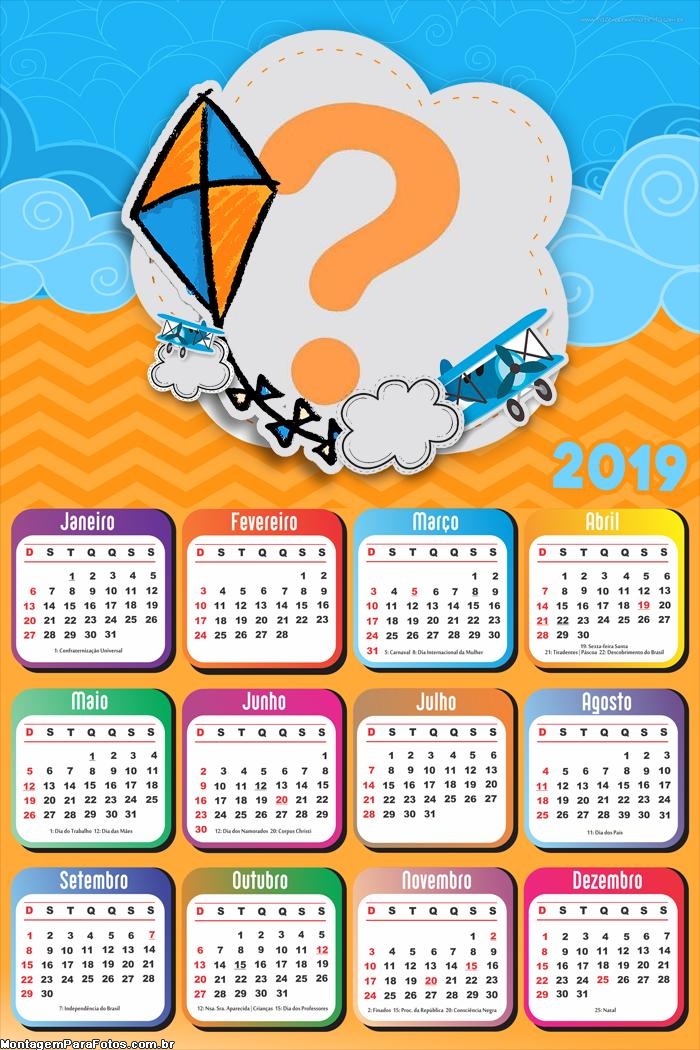 Calendário 2019 Pipa Laranja e Azul