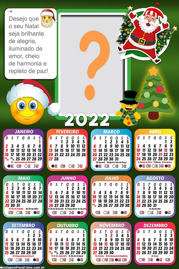 Calendário 2022 Mensagem Natal Repleto de Paz