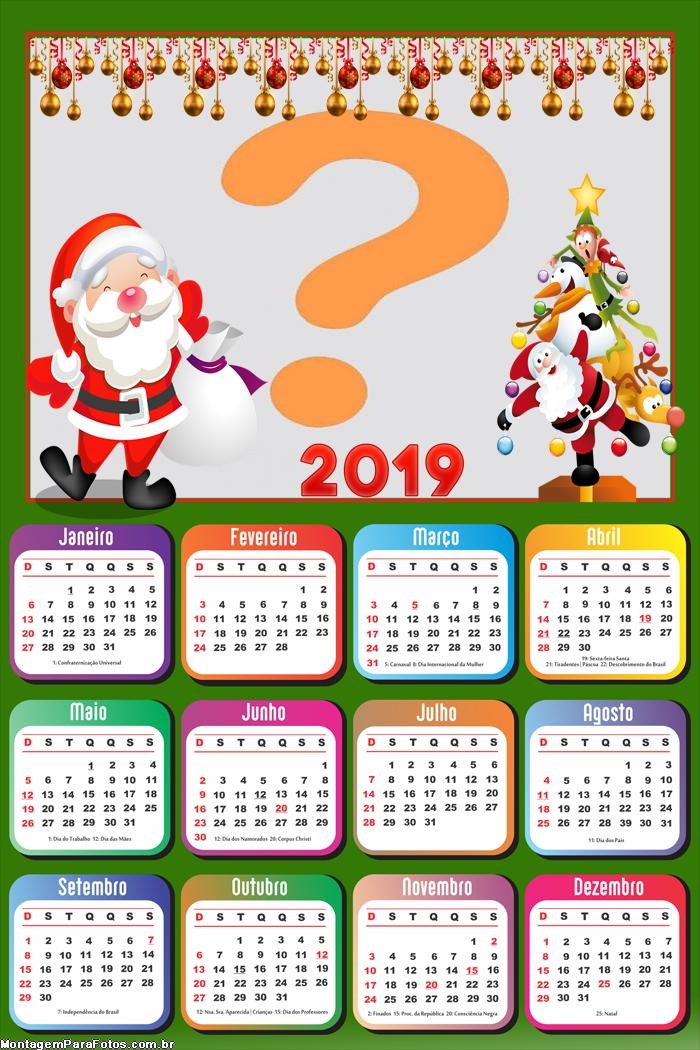 Calendário 2019 Papai Noel e Árvore Feliz