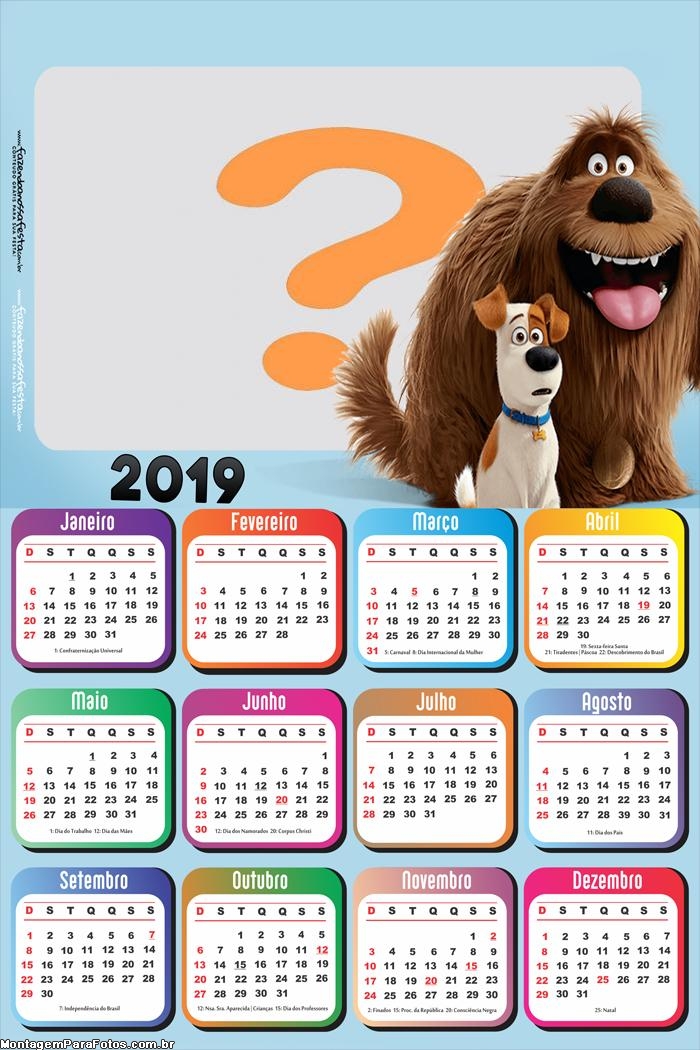 Calendário 2019 Pets A vida secreta dos Pets