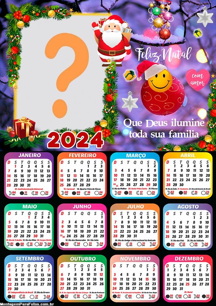 Foto Online Calendário 2024 Feliz Natal que Deus ilumine sua Família