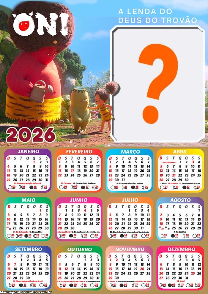 Calendário 2026 ONI A Lenda do Deus do Trovão Foto Moldura