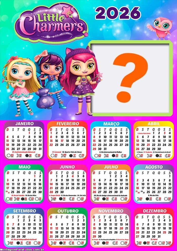 Calendário 2026 Little Charmers Colagem de Fotos