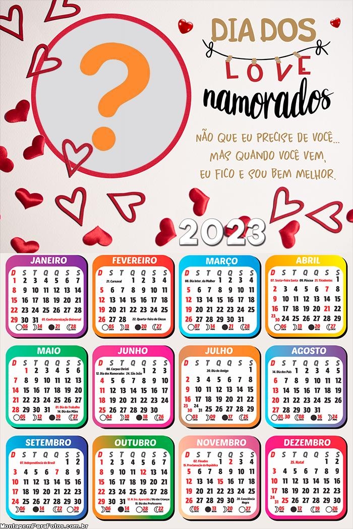 Calendário 2023 Dia dos Love Fazer Grátis