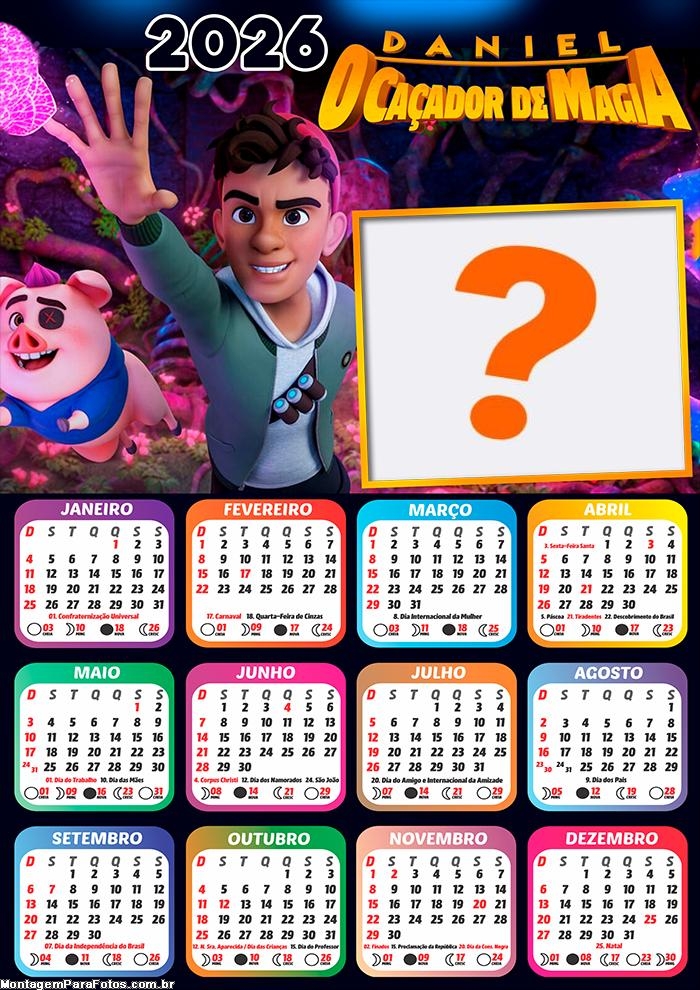 Calendário 2026 Daniel O Caçador de Magia Fazer Colagem Grátis