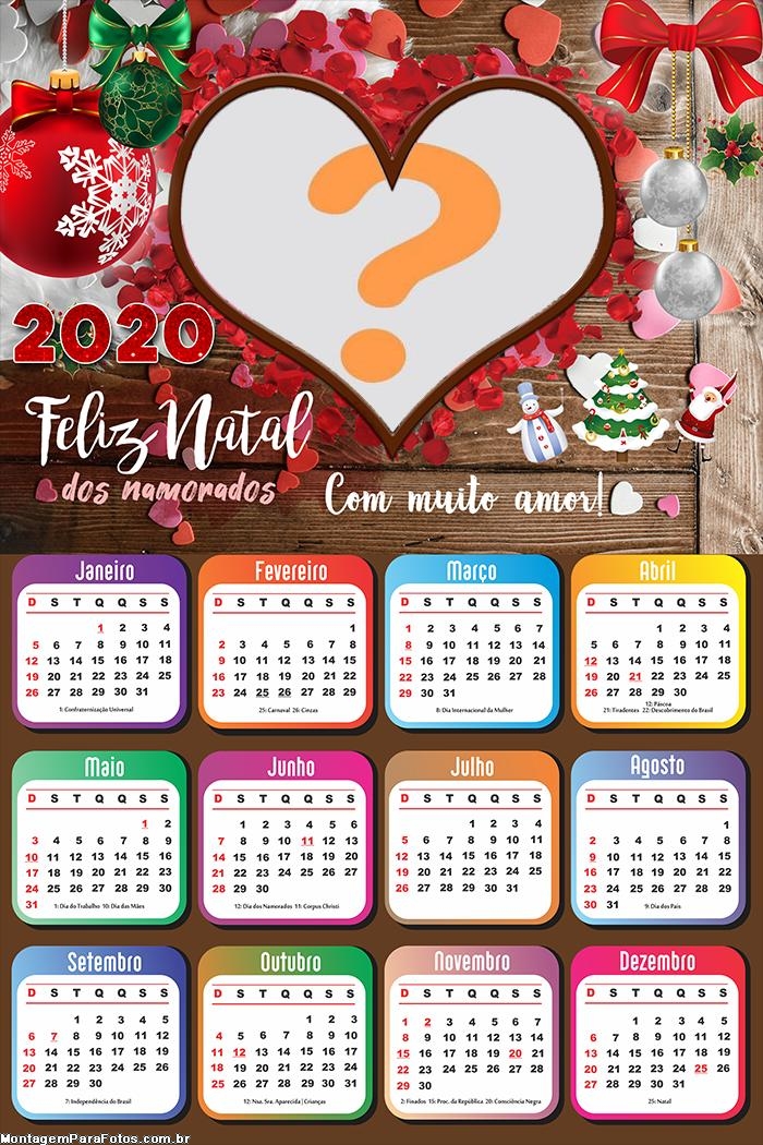 Calendário 2020 Feliz Natal para Namorados