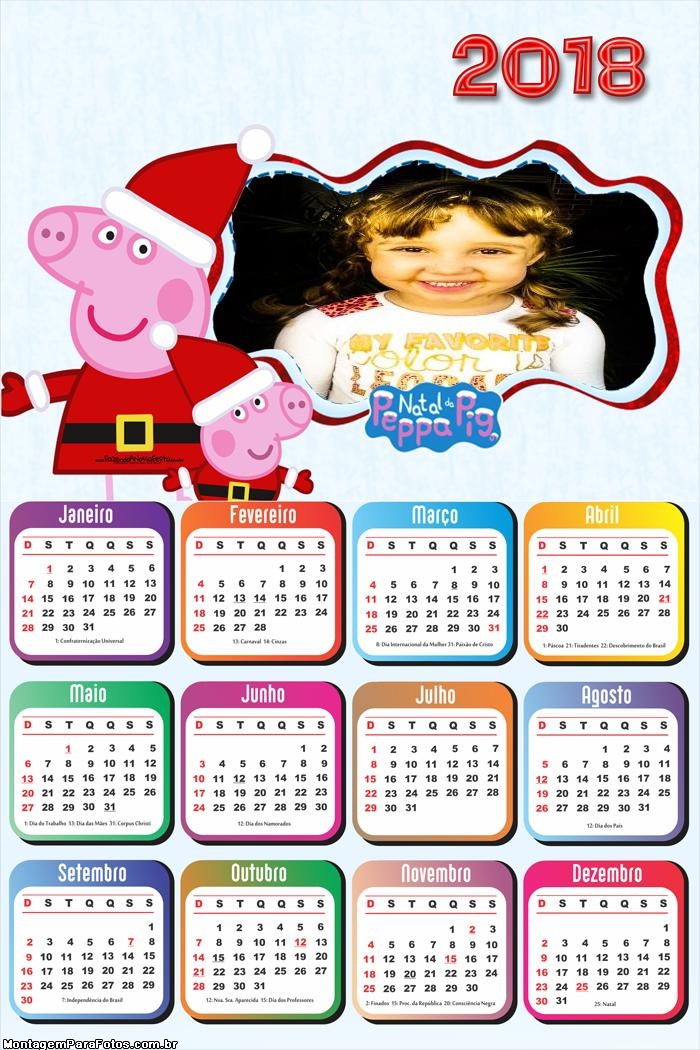 Calendário 2018 Natal Peppa Pig e George