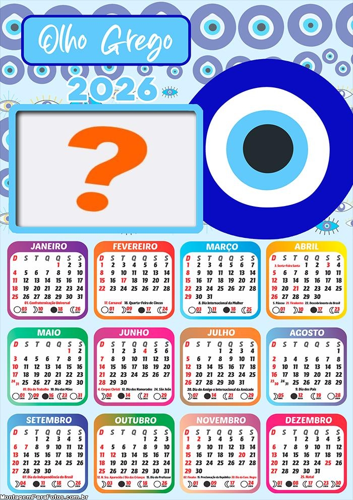 Calendário 2026 Olho Grego Criar Montagem