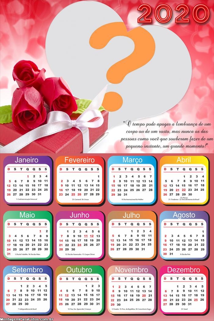 Calendario 2020 De Amor Com Mensagem Montagem De Fotos calendario de amor 2020