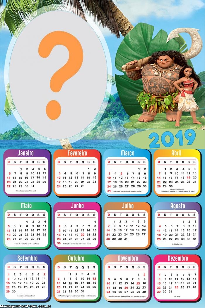 Calendário 2019 Chefe Tui e Moana