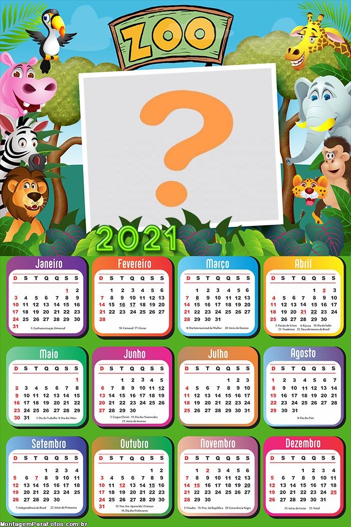 Calendário 2021 Zoológico Tema Infantil