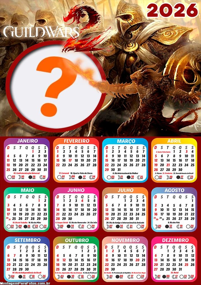 Calendário 2026 GuildWars Montar Foto Grátis
