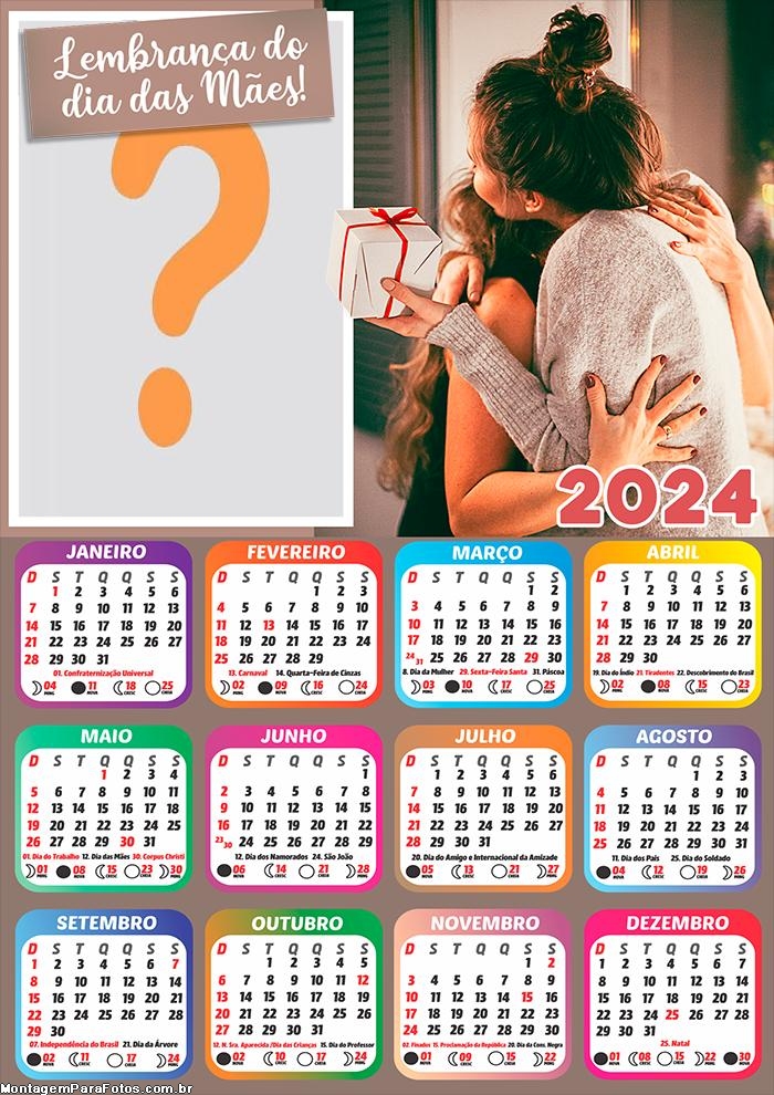 Montagem de Foto Calendário 2024 Dia das Mães Lembrança