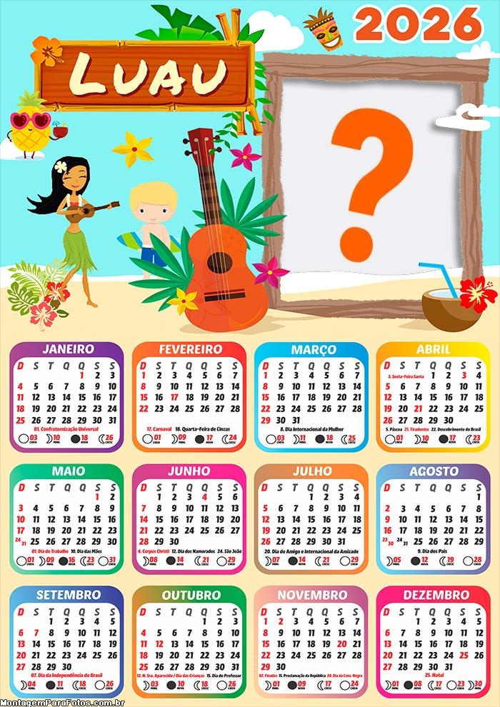 Calendário 2026 Luau Colagem Online