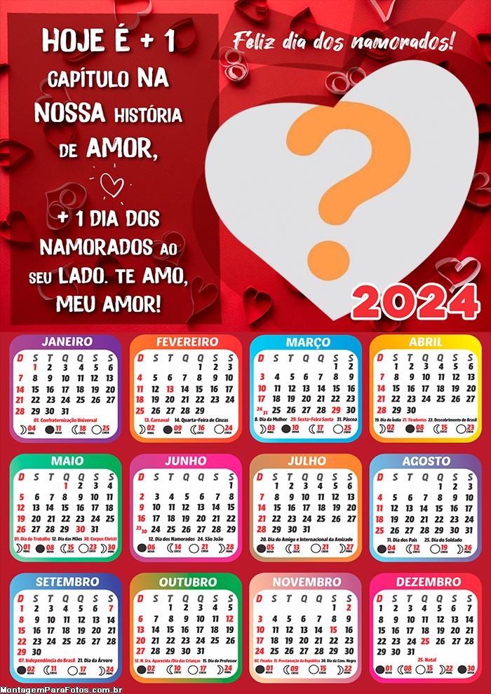 Foto Mensagem Calendário 2024 Nossa História Dia dos Namorados