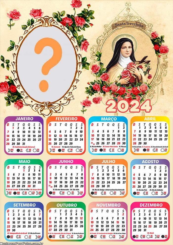 Calendário 2024 Santa Terezinha Fazer Montagem Grátis