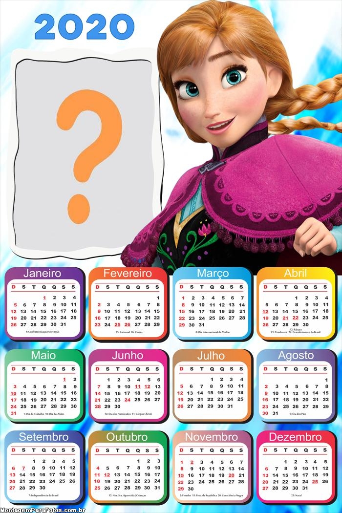 Calendário 2020 Princesa Anna Frozen