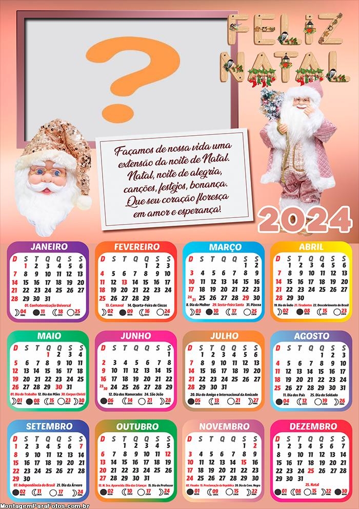 Calendário 2024 Papai Noel Rose Gold Criar Online Foto Moldura