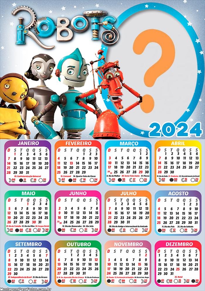 Calendário 2024 Robots com Foto Online