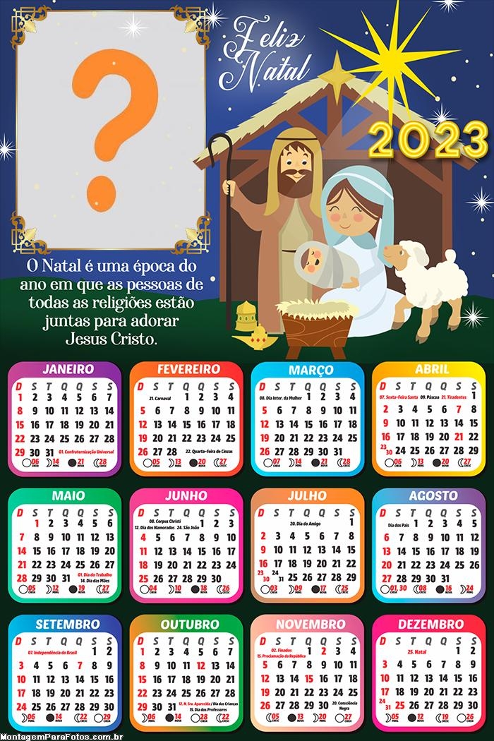 Calendário 2023 Presépio Colar Grátis Online