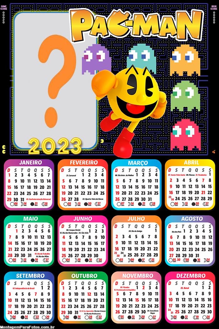 Calendário 2023 Pac Man Moldura Infantil