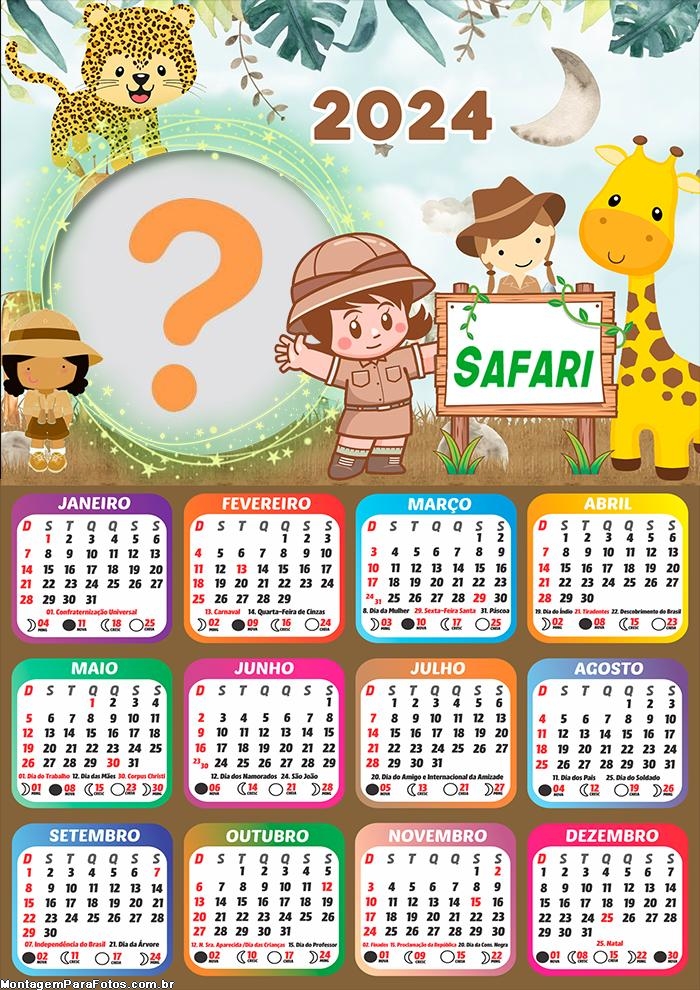 Calendário 2024 Safari para Meninas Montagem de Foto