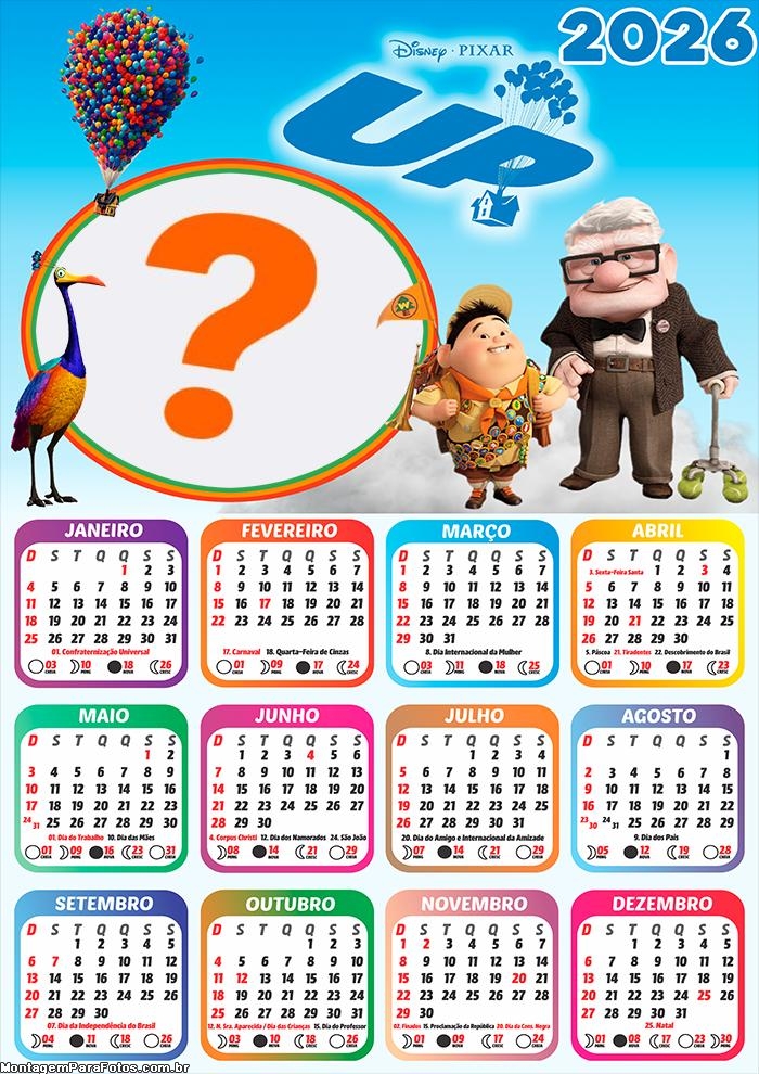 Calendário 2026 Up Altas Aventuras Colar Foto Online