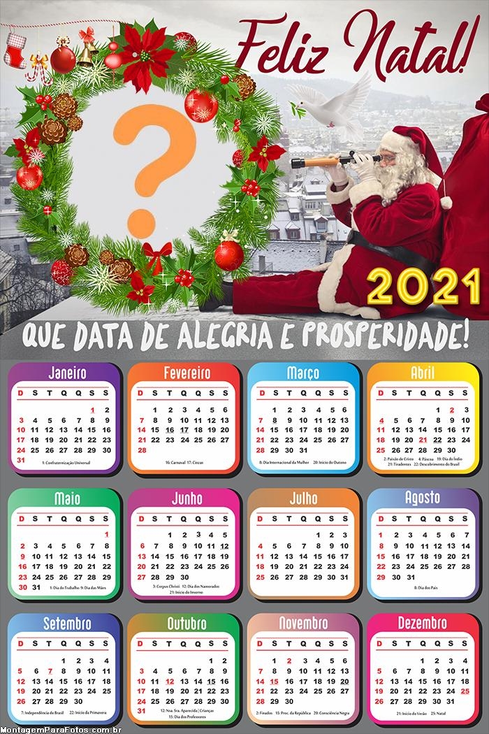 Calendário 2021 Montagem de Foto Feliz Natal