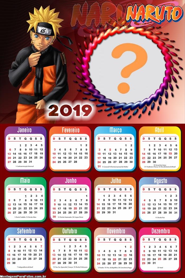 Calendário 2019 Naruto Personagem