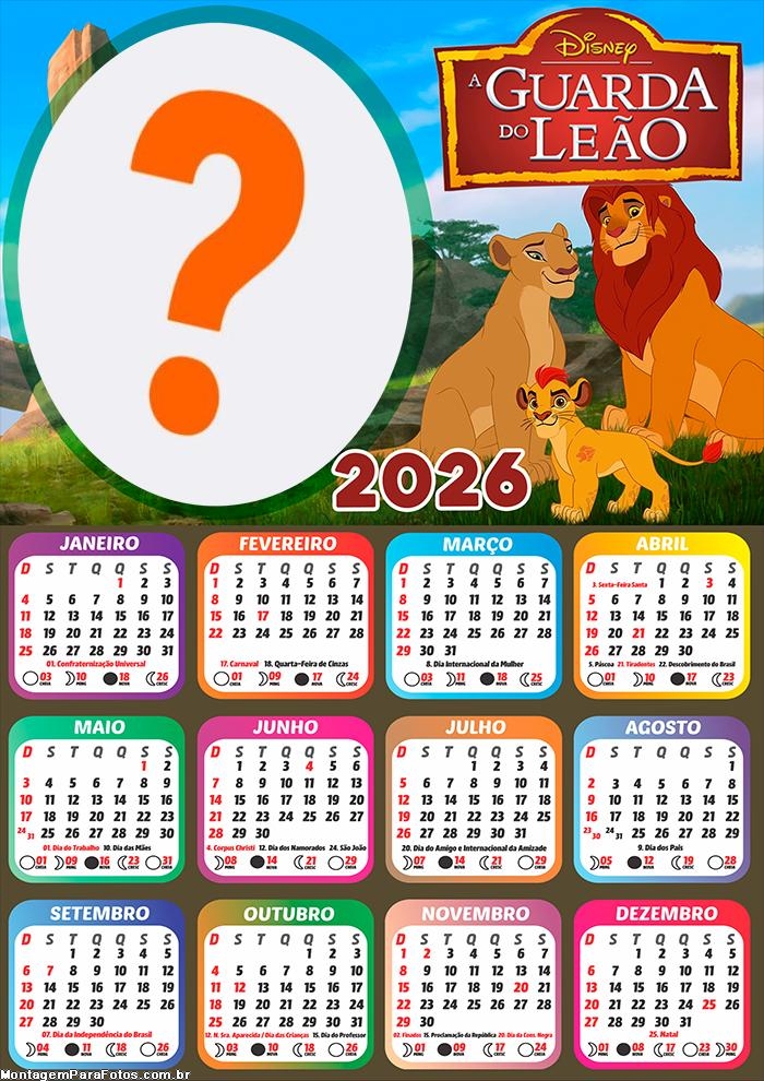 Calendário 2026 A Guarda do Leão Colar Foto Online