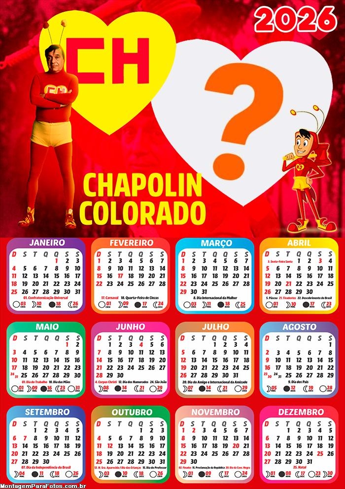 Calendário 2026 Chapolin Colorado Colagem de Fotos