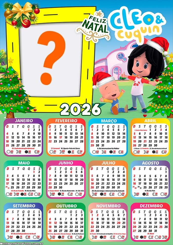 Calendário 2026 Feliz Natal Cleo e Cuquin Colagem Online