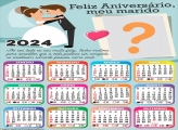 Calendário 2024 Feliz Aniversário Marido Esposo Mensagem Moldura