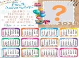 Calendário 2024 Feliz Aniversário entre Meus Amigos Gratuito Foto Moldura