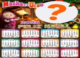 Calendário 2026 Feliz Natal Masha e o Urso Montagem de Foto