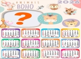 Calendário 2026 Animais Boho Colagem de Fotos