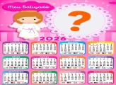 Calendário 2026 Meu Batizado Rosa para Meninas Colagem de Fotos