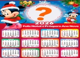 Calendário 2026 Feliz Natal Minnie e Mickey Foto Moldura