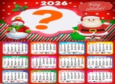 Calendário 2026 Feliz Natal Papai Noel Cute Montagem de Foto