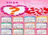 Calendário 2026 Corações Tema Emoldurar Foto Online